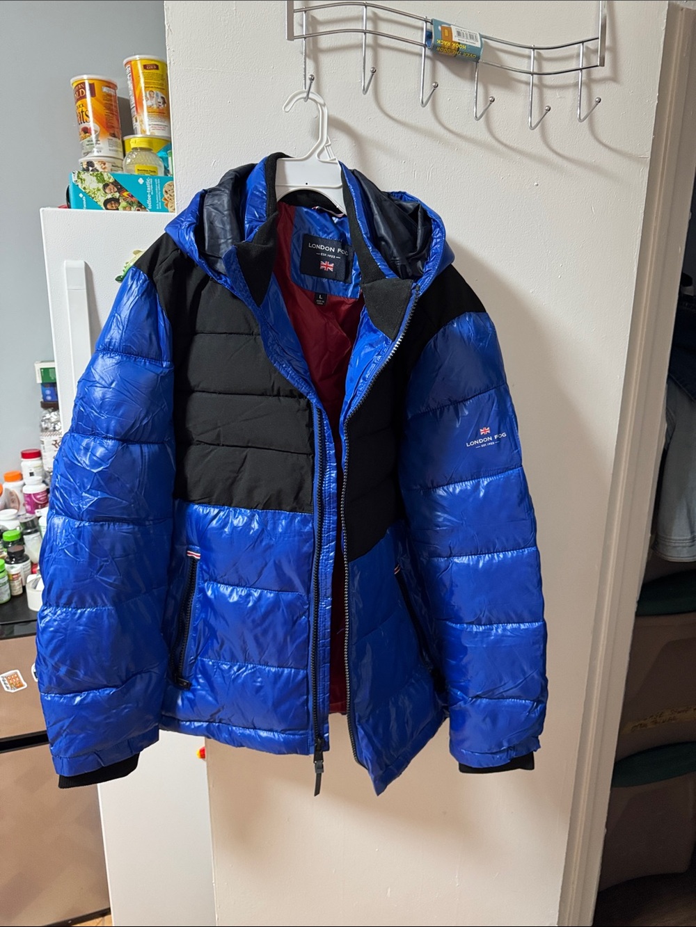 London Fog Men’s Royal Blue and Black Puffer Coat. New with no tag